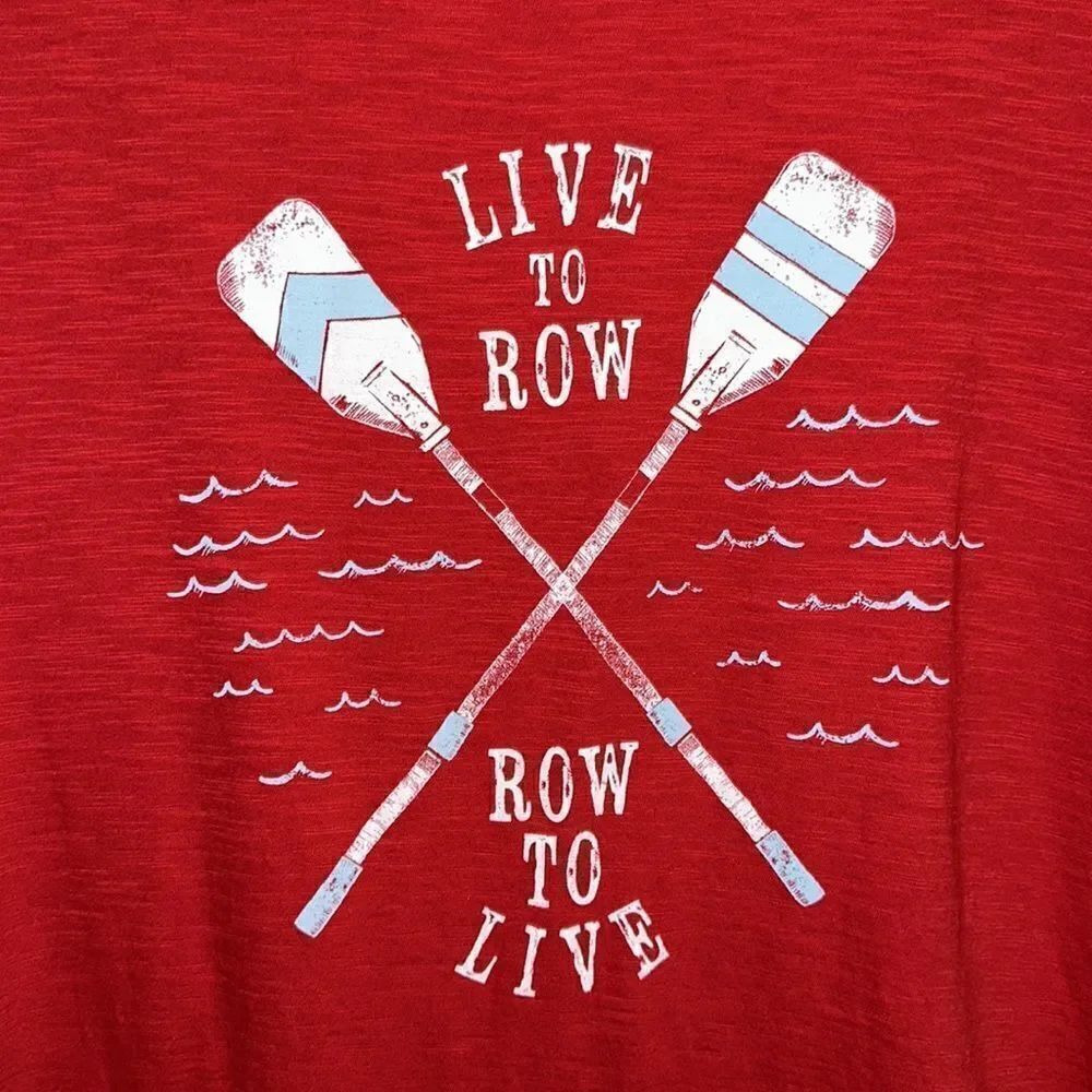 GAP L Clubhouse Modern Red LIVED-IN RODE’ “LIVE TO ROW ROW TO LIVE” Short Sl Tee - Picture 3 of 10
